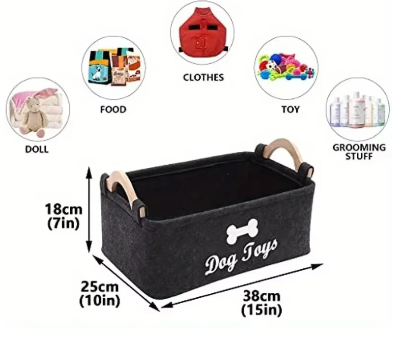 Panier de Rangement pour Jouets de Chien en Feutre - Organisateur avec Poignées