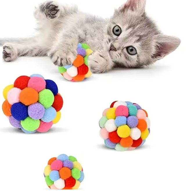 Balle Pompon Multicolore avec Grelot pour Chat
