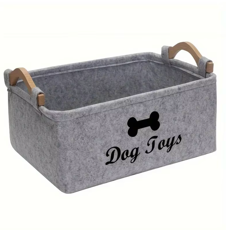 Panier de Rangement pour Jouets de Chien en Feutre - Organisateur avec Poignées