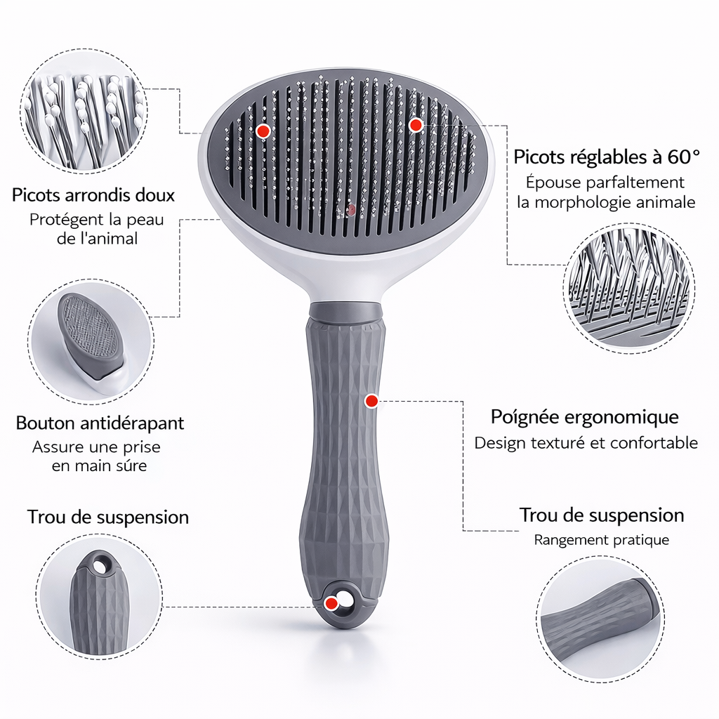 Brosse Autonettoyante pour Animaux - Démêlage Doux pour Chiens et Chats