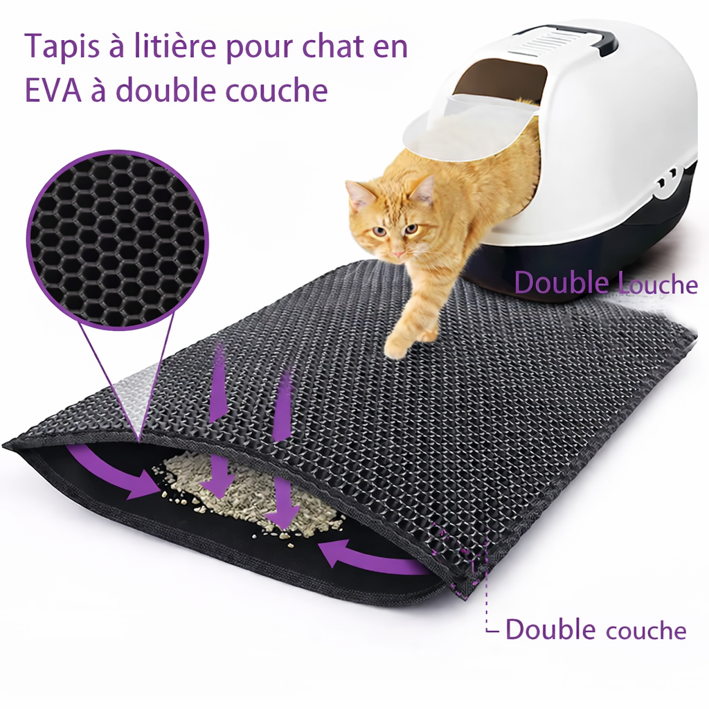 Tapis à Litière pour Chat en EVA Double Couche - Anti-Dispersion