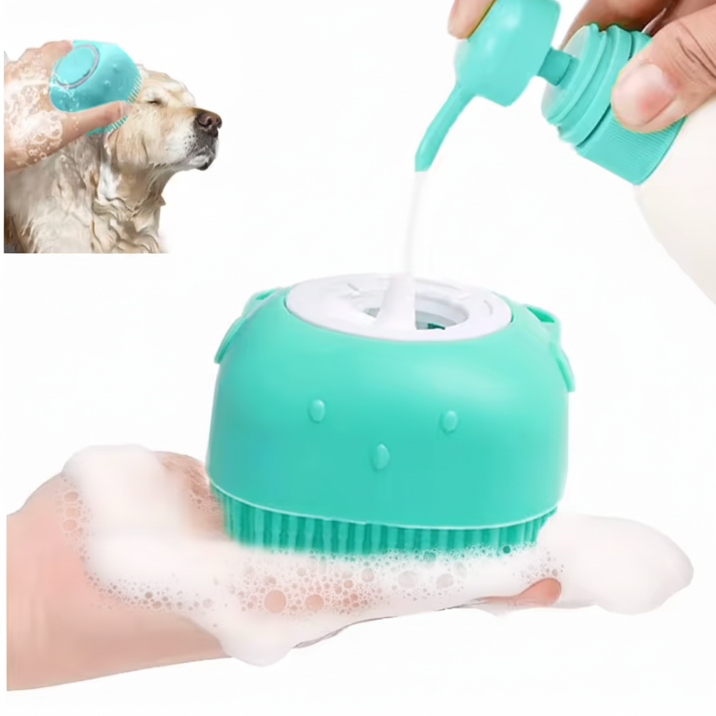 Brosse de Bain avec Distributeur de Shampoing pour Chien et Chat