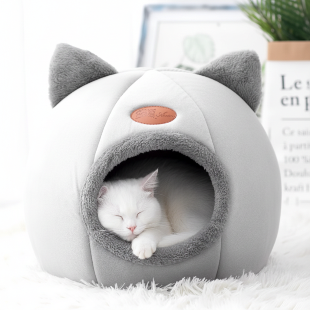 Niche Douillette pour Chat - Design Tête de Chat