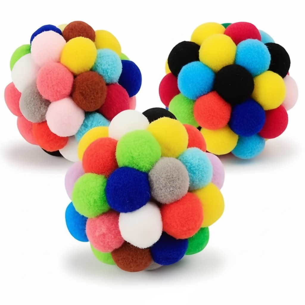 Balle Pompon Multicolore avec Grelot pour Chat